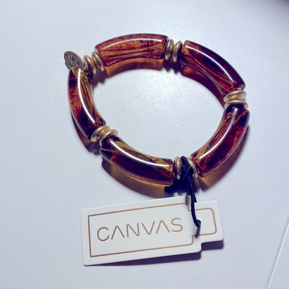 Tortoiseshell Beaded Stretch Bracelet NWT - Picture 2 of 2